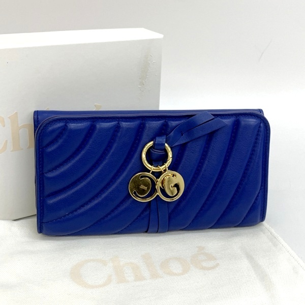 Chloe alphabet アルファベット CHC18UP715 長財布 二つ折り ロングウォレット レザー キルティング レディース ブルー クロエ DF10542■拍卖