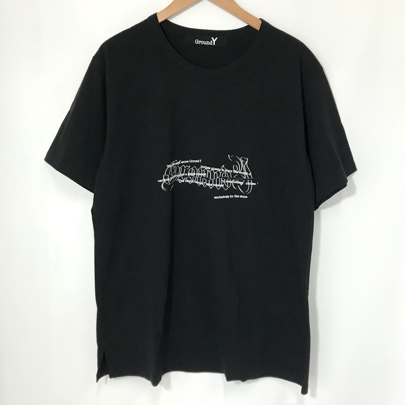 Ground Y グラウンドワイ Tシャツ 半袖 カットソー GG-T52-060 美品 プリント TEE カジュアル メンズ サイズ3 L相当 ブラック A11366◆拍卖