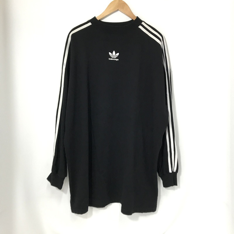 BALENCIAGA adidas バレンシアガ アディダス カットソー 長袖 オーバーサイズ ダメージ加工 サイズ2 L相当 ブラック トップス A14666◆拍卖
