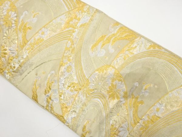 ys7469142; 宗sou 荒波に花模様織り出し袋帯(材料)【アンティーク】【着】拍卖