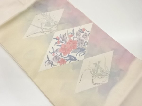 ys7489444; 宗sou 菱に花々模様織出し名古屋帯【着】拍卖