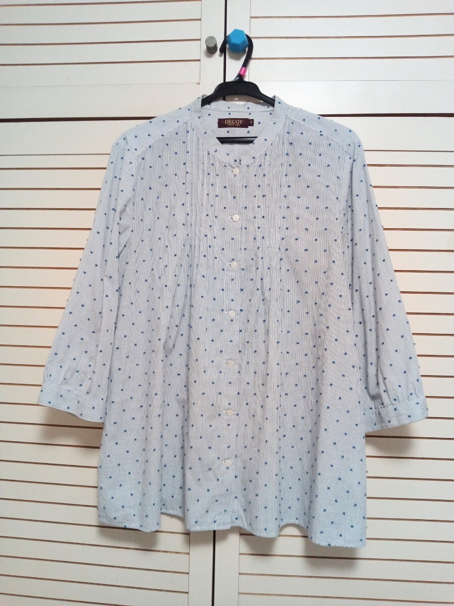 DECOY デコイ ドット 七分袖 シャツ トップス ストライプ ブルー 青 М 綿100%拍卖
