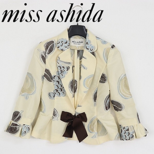 【FA653】◆miss ashida ミスアシダ 総柄 フロントリボン タック 七分袖 ジャケット 5拍卖