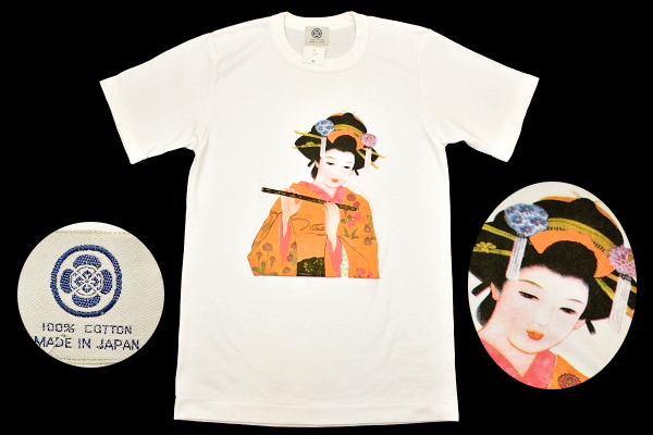 Y-9319★送料無料★新品 未使用品★日本製 白 着物 芸者 舞子 吉原 京都 べらぼう 花魁 おいらん 和柄 半袖 T-シャツ S拍卖