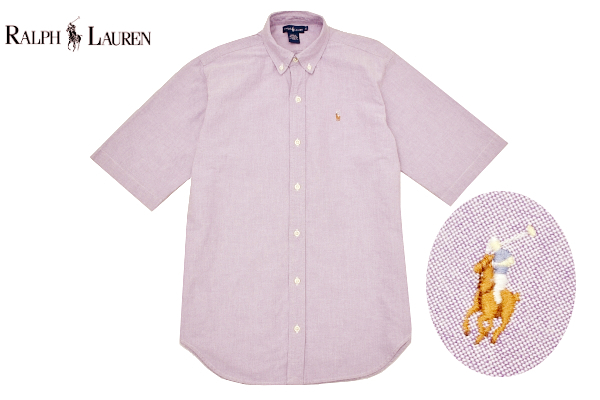 Y-9451★送料無料★Ralph Lauren ラルフローレン★正規品 パープル ポニーロゴ刺繍 ボタンダウン 半袖 オックスフォードシャツ 160cm拍卖