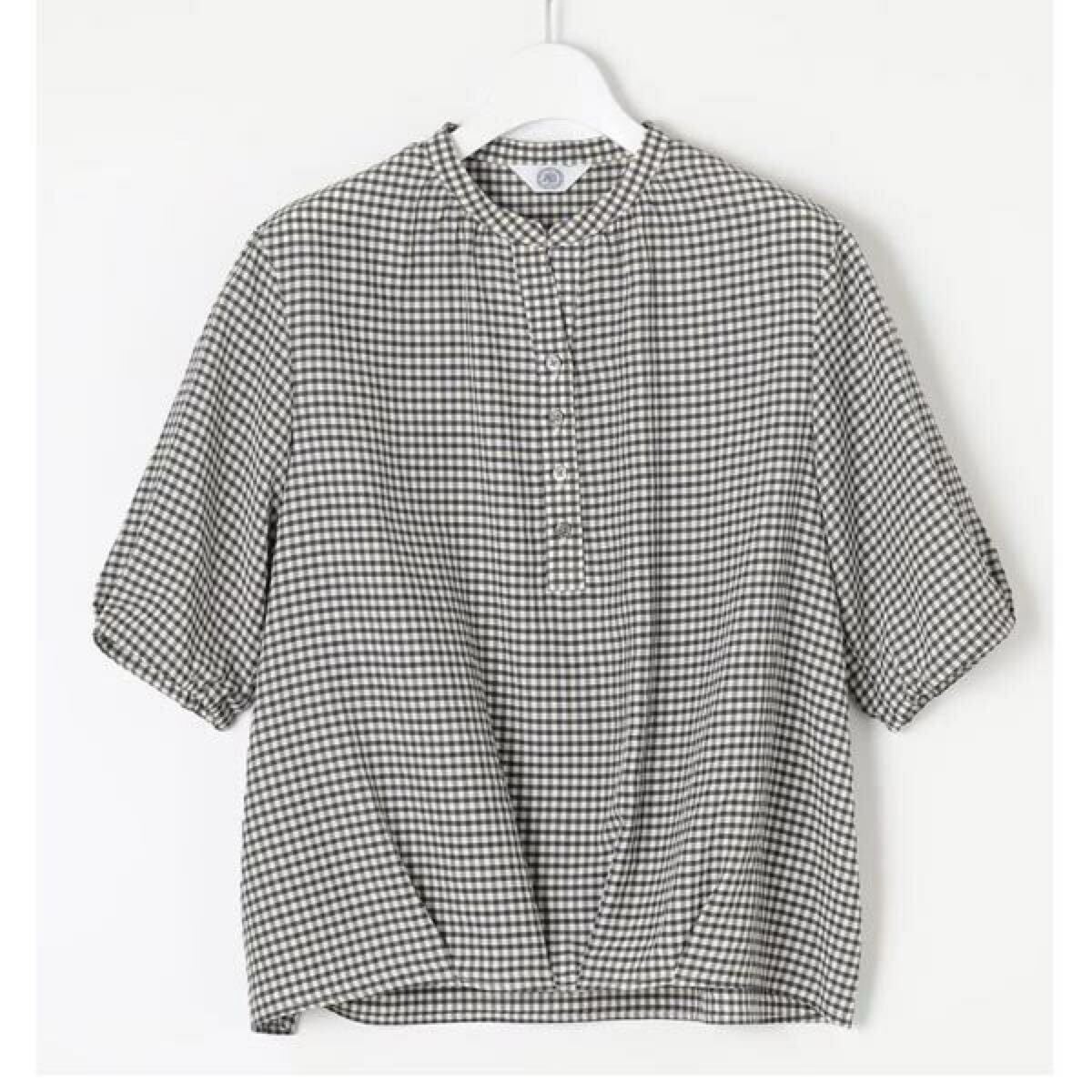 J.PRESS LADIES【洗える】アセVisギンガム バンドカラー ブラウス(灰304) 11号(Lサイズ)ブラウス シャツ ジェイプレス レディス 新品拍卖