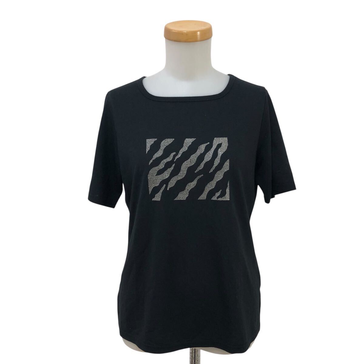 Nm316-2 EVEX by KRIZIA エヴェックス バイ クリツィア 半袖 プリント Tシャツ シャツ カットソー トップス ブラック 黒 レディース 40拍卖