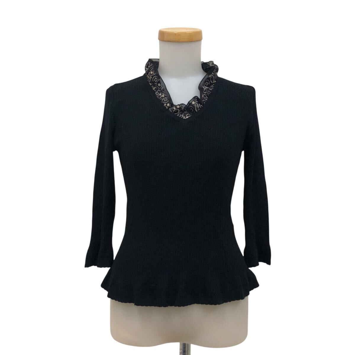 NC315-6 Paul Stuart ポールスチュアート フリル デザイン ニット セーター プルオーバー トップス レディース 6 ブラック 黒拍卖