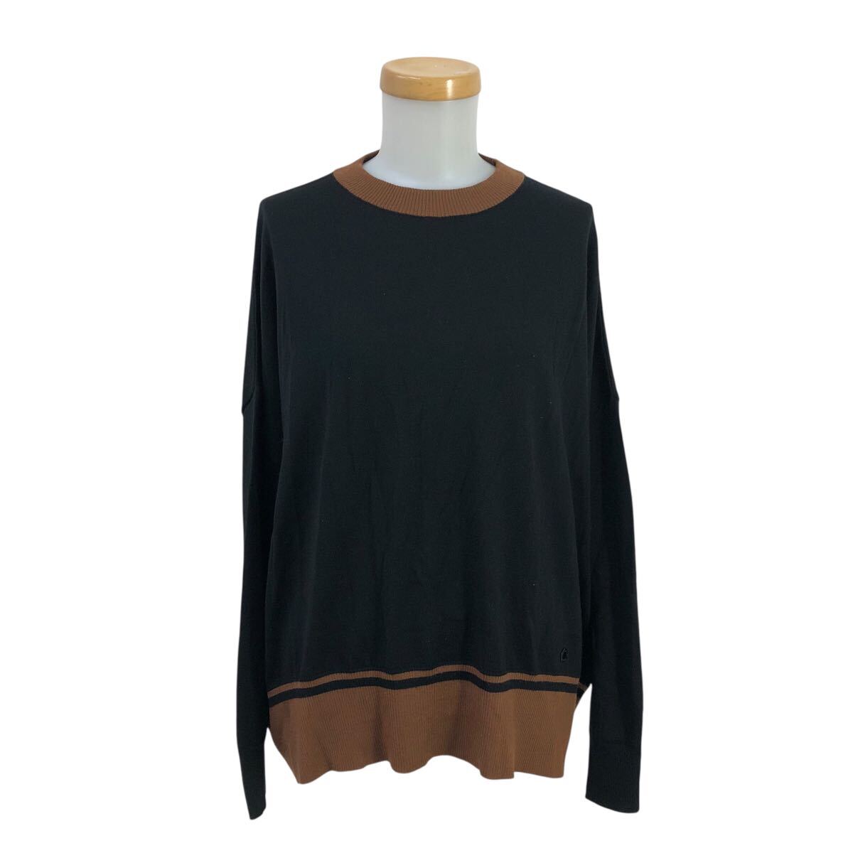 8Nm318-67 MACKINTOSH マッキントッシュ 配色 デザイン 長袖 ワイド ニット セーター トップス ブラック 黒 レディース 38 日本製拍卖