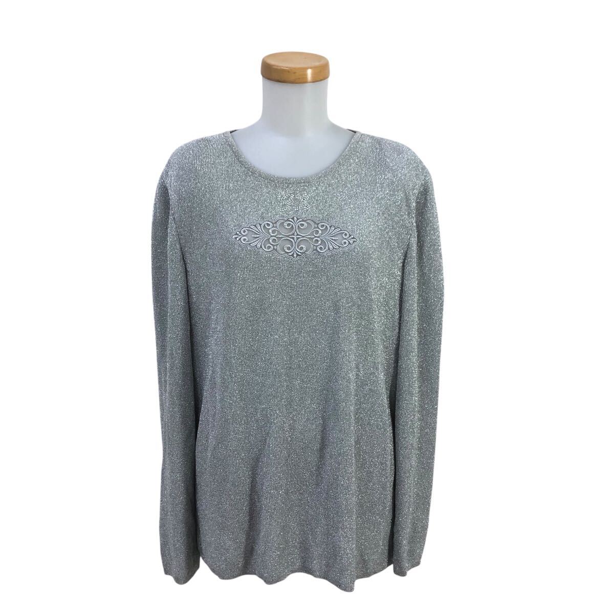 8Nm318-72 伊太利屋 イタリヤ GK 長袖 ラメ ニット セーター プルオーバー トップス シルバー レディース 11拍卖