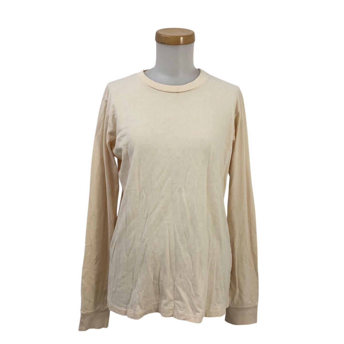 8Nm318-7 ZUCCa ズッカ DO NOT STEP ON THE WINGS プリント 長袖 Tシャツ ロンT シャツ カットソー トップス ベージュ レディース M 日本製拍卖