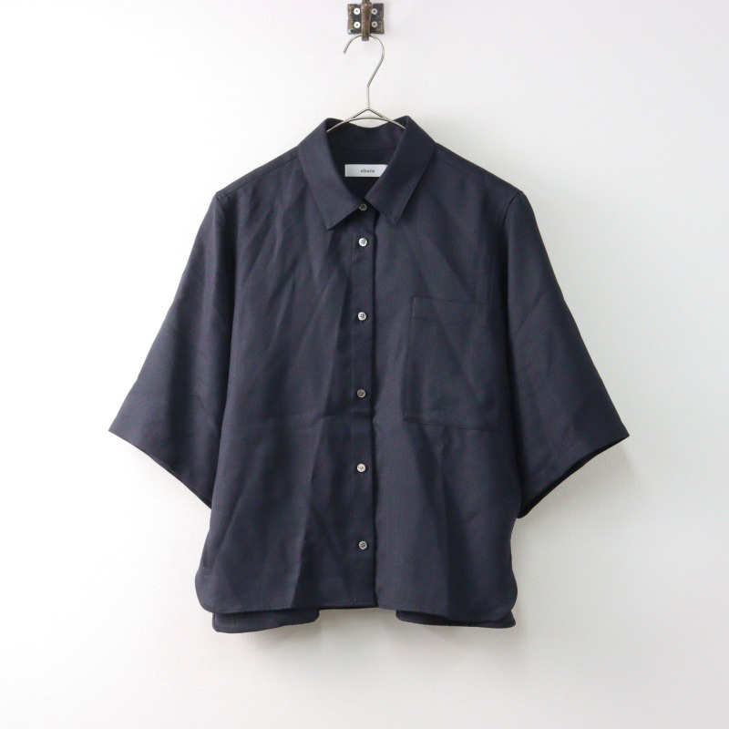 2024SS エブール ebure ドライビエラ ハーフスリーブシャツ 38/ネイビー ブラウス カットソー 半袖 前開き【2400014536744】拍卖