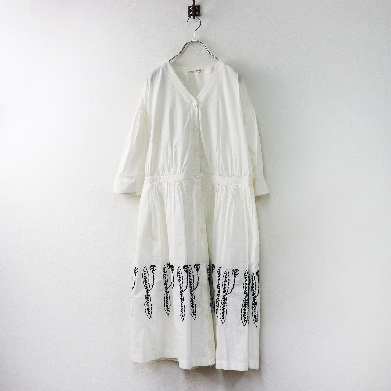 未使用 2023SS ミナペルホネン mina perhonen developpe ワンピース 38|ホワイト コットンシルク 刺繍 ドレス【2400014566482】拍卖