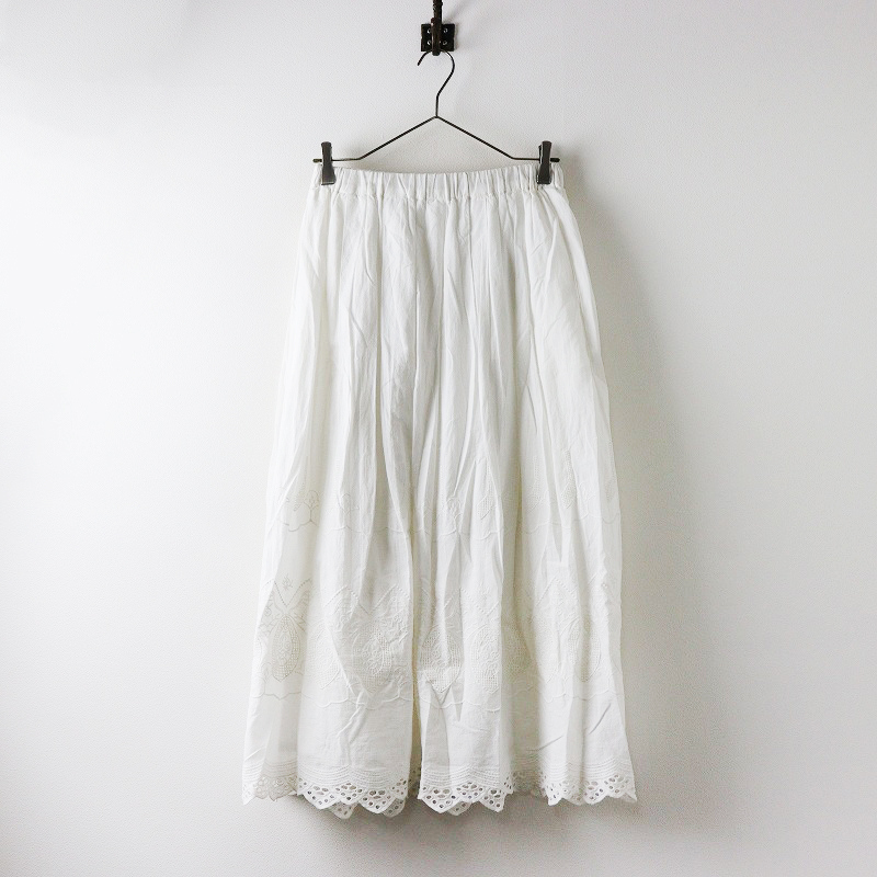 人気 アイテム 定価1.6万 2023年 かぐれ kagure 刺繍ギャザースカート FREE ホワイト┃白 ロング丈 フレアシルエット【2400014583533】拍卖
