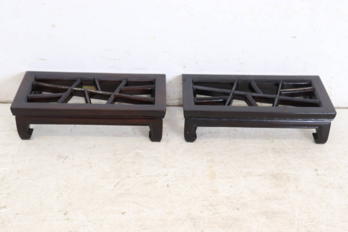 和骨董 黒塗り格子細工 香炉台 花台 2台セット 木製 レトロ アンティーク 古民具 茶道具 華道具 インテリア什器拍卖