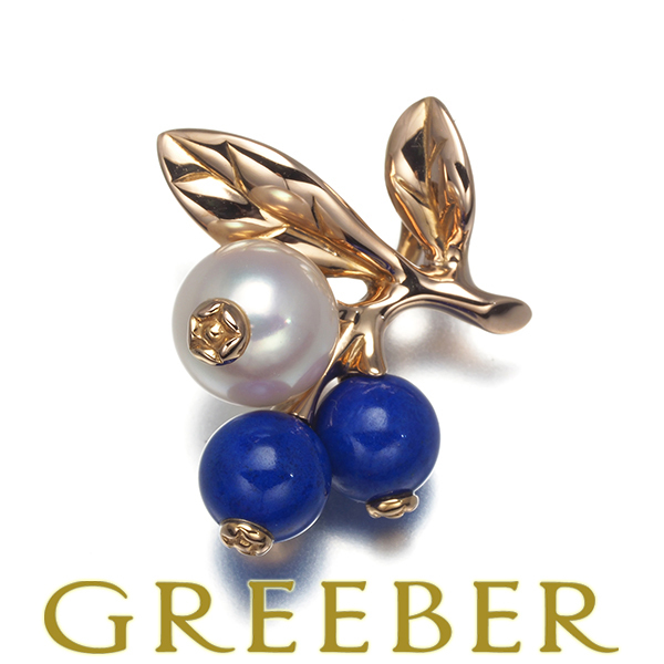 ミキモト ブローチ兼ペンダントトップ パール 真珠 6.7mm ラピスラズリ リーフ ピン K18PG BLJ拍卖