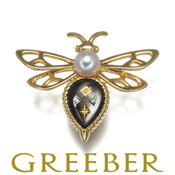 ミキモト ブローチ ベビーパール 真珠 4.5mm ピクウェ ブラックシェル 蜂 ハチ アニマル ピン K18BLJ拍卖