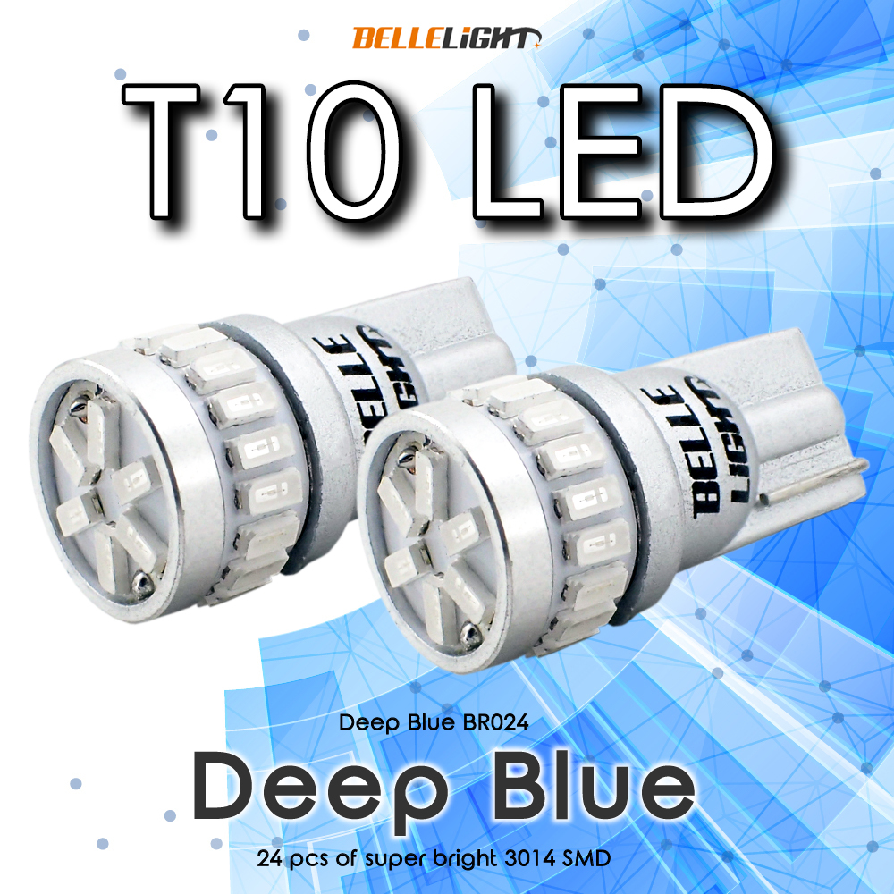 2個 T10 LED 無極性 24SMD ブルー ルームランプ等 高拡散 24連 青 爆光 3014チップ 12V用 Deep Blue ハイブリッドカー BR024拍卖