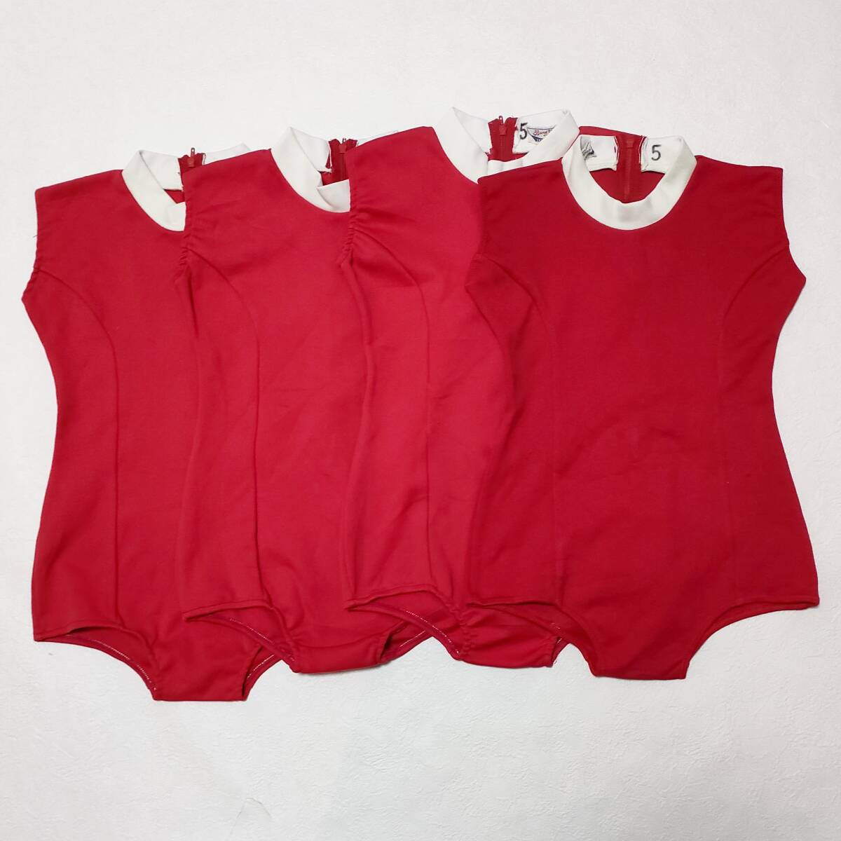 13【4枚セット】YAMAHAバンドユニフォームレオタード(S~M程度)★ハイネック バックジップ光沢レッド赤ホワイトカラー★伸縮性あり男性も拍卖