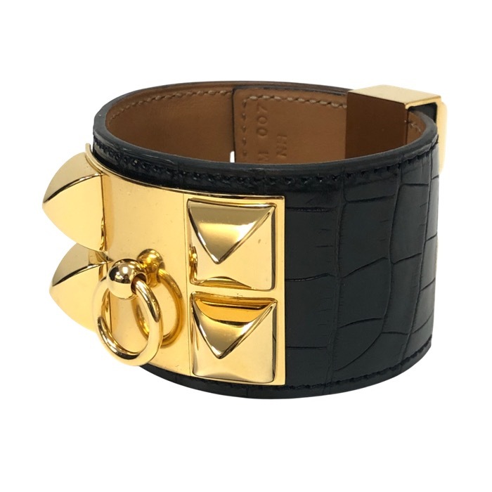 HERMES エルメス コリエ ド シアンブレスレット S アリゲーター ブラック T(2015年)刻印 レディース 【中古】拍卖