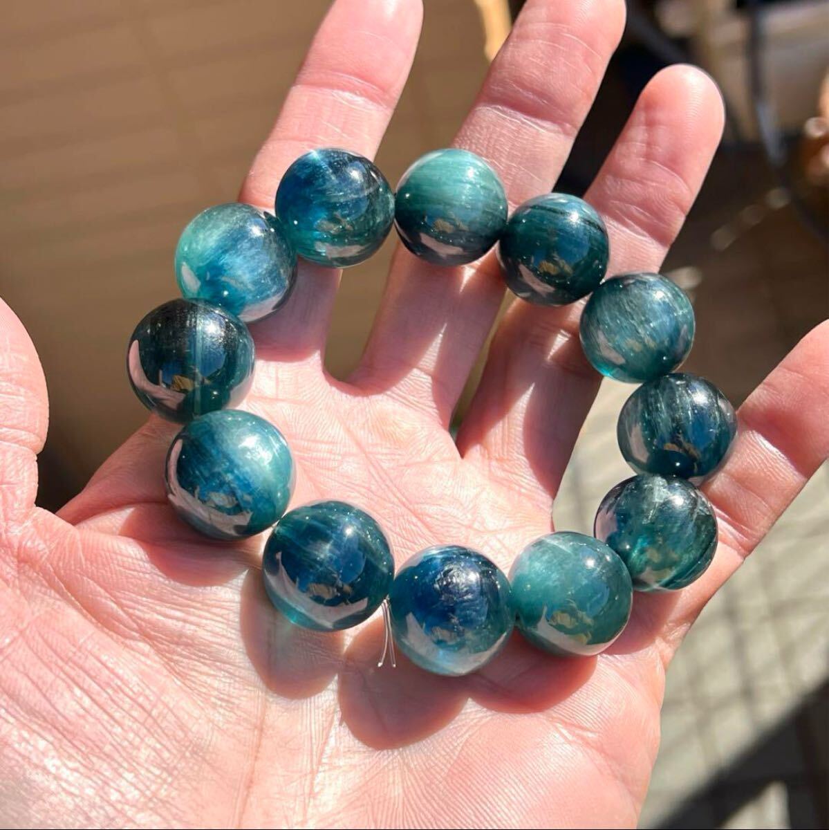 収蔵品 大玉 グリーンカイヤナイトブレスレット カイヤナイト ルチルクォーツ 2 パワーストーン 天然着色拍卖