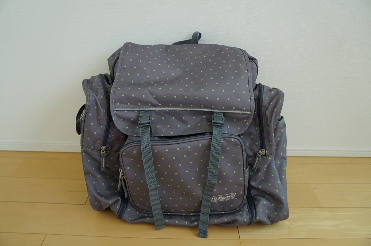 コールマン リュック 林間学校 修学旅行 合宿 大容量 42~50L グレー黄緑水玉模様拍卖