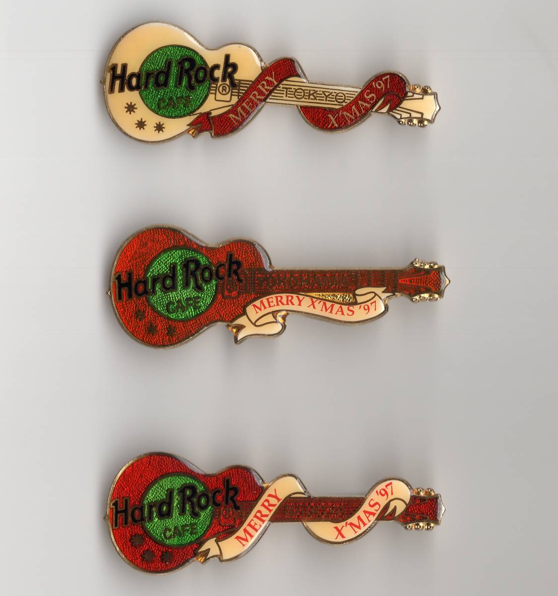 (0124) ハードロックカフェ 1997年クリスマスギターピン 3本セット Hard Rock Cafe拍卖