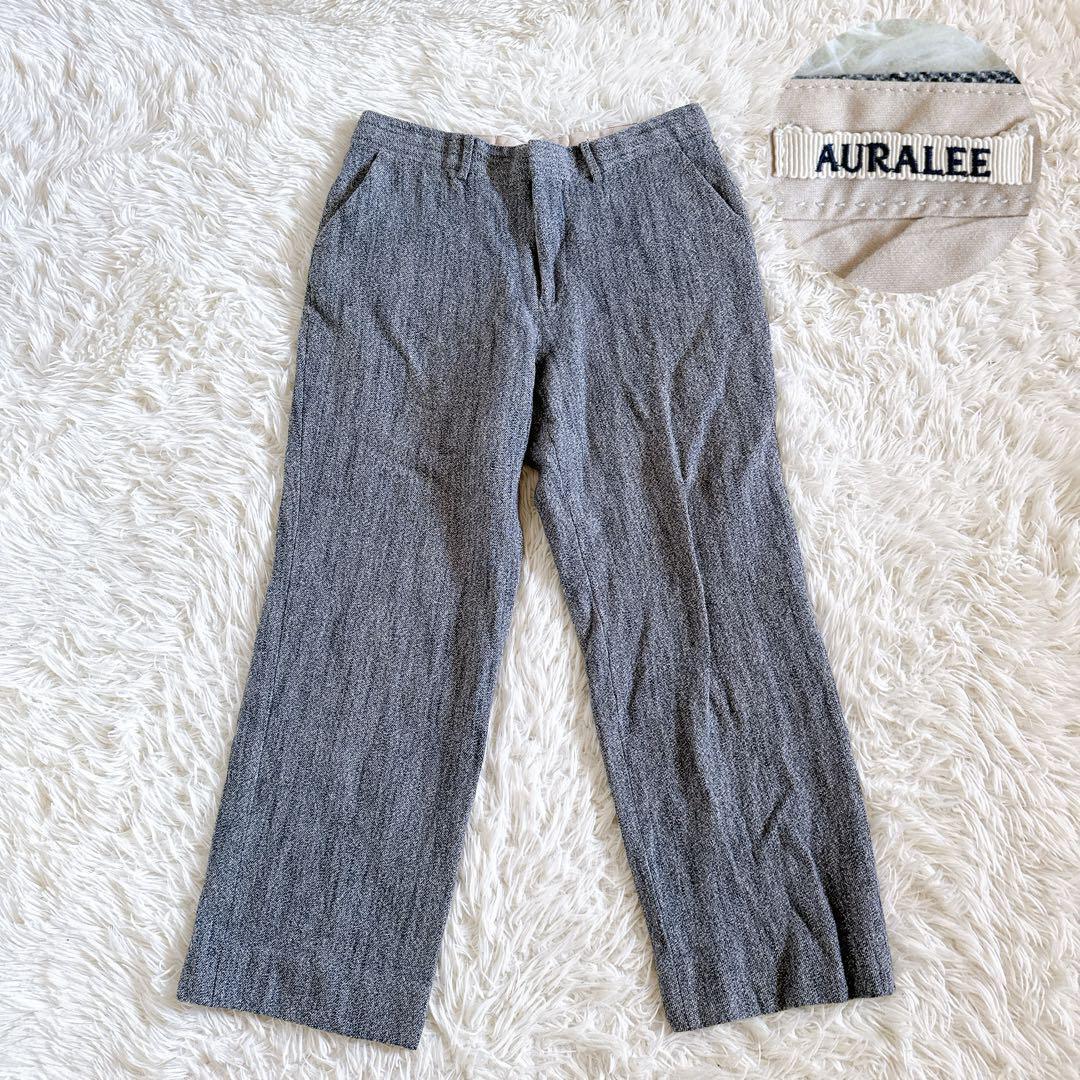 4サイズ AURALEE オーラリー ウールシルクミックス ツイードスラックス グレー系 ボトムス メンズ ストレートパンツ 秋冬 シンプル ワイド拍卖
