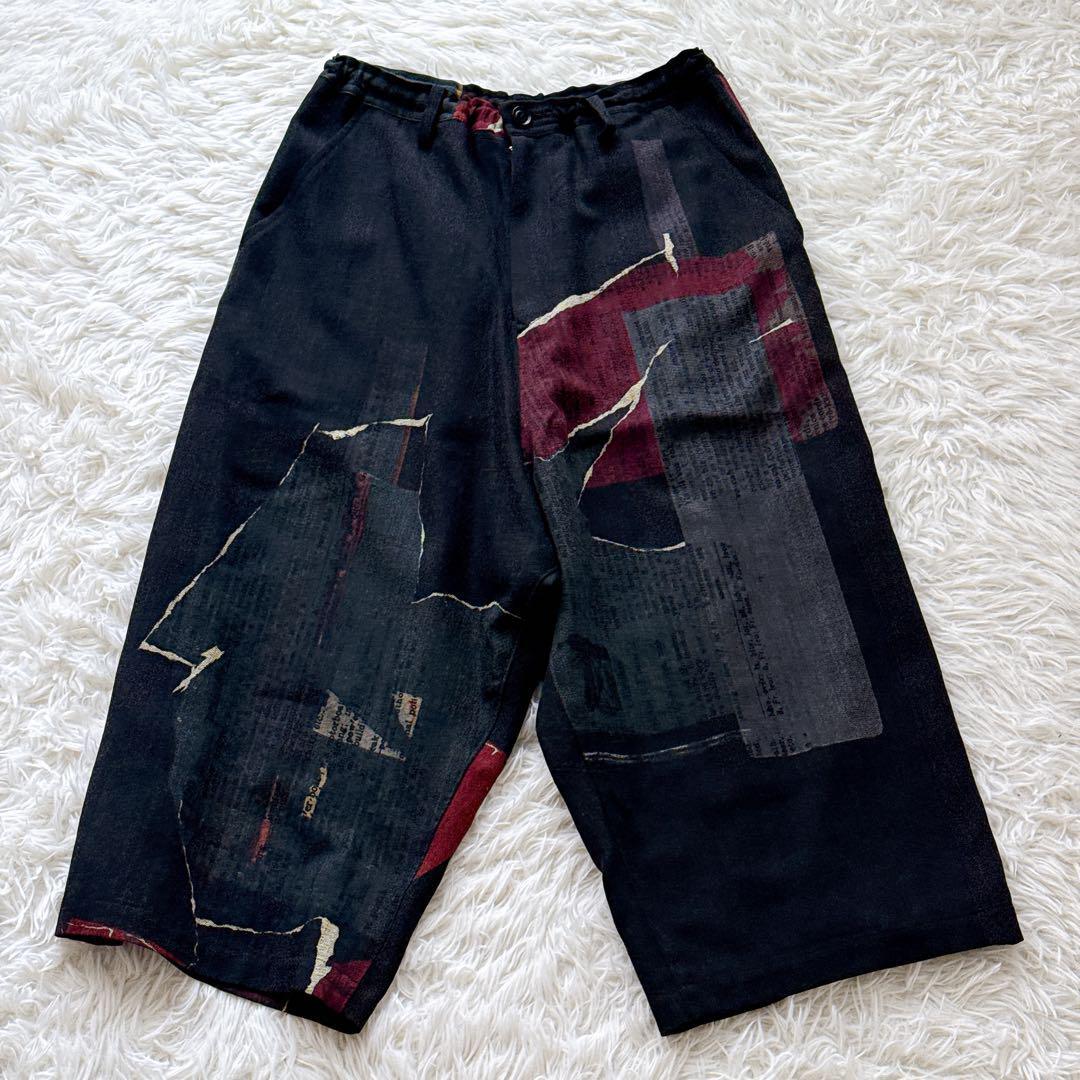 22AW Y’s ワイズ 英辞書柄パンツ ワイドシルエット スラックス ブラック 2022AW メンズ レディース ユニセックス クロップド拍卖