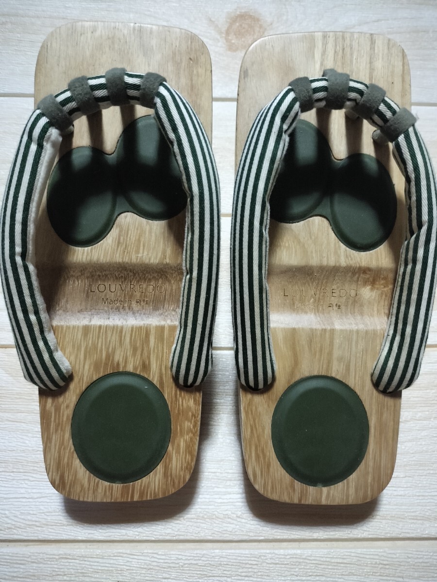 飛騨!あしゆびひろ下駄 LOUVREDO ストライプ鼻緒 滑り止め付き!メンズ!中古!一本歯!物拍卖