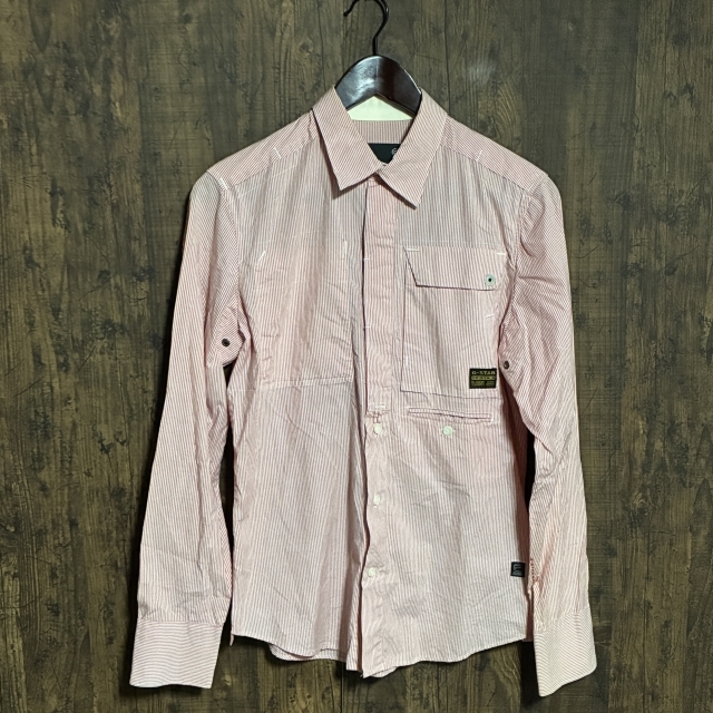 C12◇G-STAR RAW | ジースターロウ 長袖シャツ レッド×ホワイト メンズ Sサイズ 中古品拍卖