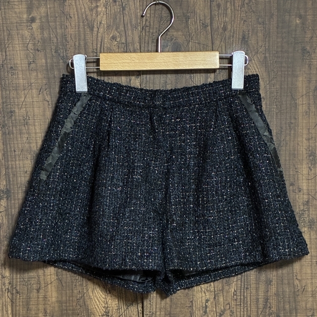 C12◇MERCURYDUO | マーキュリーデュオ ツイード ショートパンツ ブラック×ネイビー レディース Mサイズ 中古品拍卖