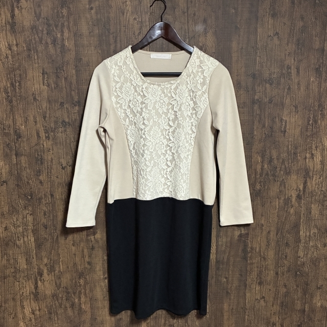 C13◇ANNA LUNA | アンナルナ レース切替 ワンピース ベージュ×ブラック レディース Lサイズ 中古品拍卖