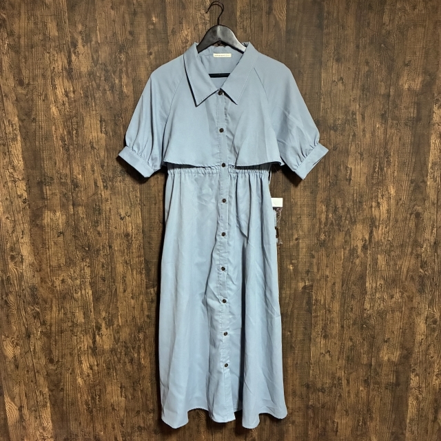 C13◇continuer de NICE CLAUP | コンティニュエ ドゥ ナイスクラップ シャツワンピース ベルト付き くすみブルー レディース Fサイズ拍卖