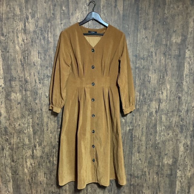 C16◇w closet | ダブルクローゼット コーデュロイ ロングワンピース キャメルブラウン レディース Fサイズ 中古品拍卖