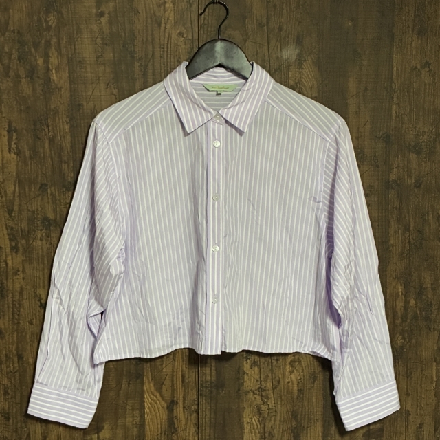 C17◇petit Honfleur | プチオンフルール ストライプシャツ パープル×ホワイト レディース 9サイズ 中古品拍卖