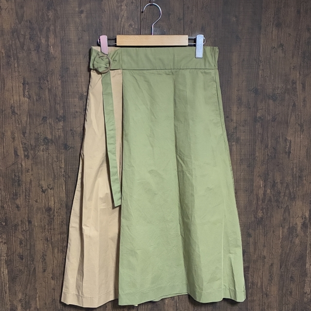 C20◇ZARA | ザラ TRF コレクション ラップ風スカート カーキグリーン×ベージュ レディース S(USA)サイズ 中古品拍卖