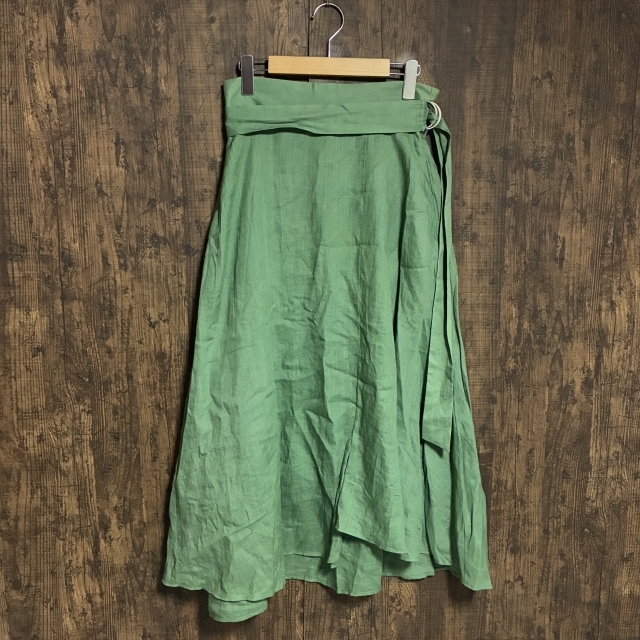 C21◇CLOCHE | クロシェ リネン混ラップ風ロングスカート ライトグリーン レディース 02サイズ 中古品拍卖