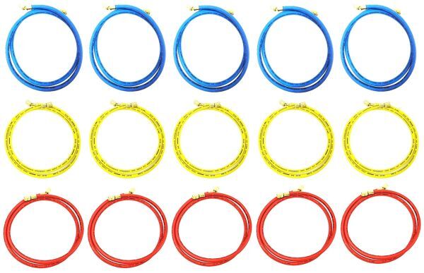 【本州・四国・九州 送料無料】お買い得15本セット(赤5本・青5本・黄5本)チャージングホース5/16”Fメス(ムシ押付)×5/16”Fメス 150cm拍卖