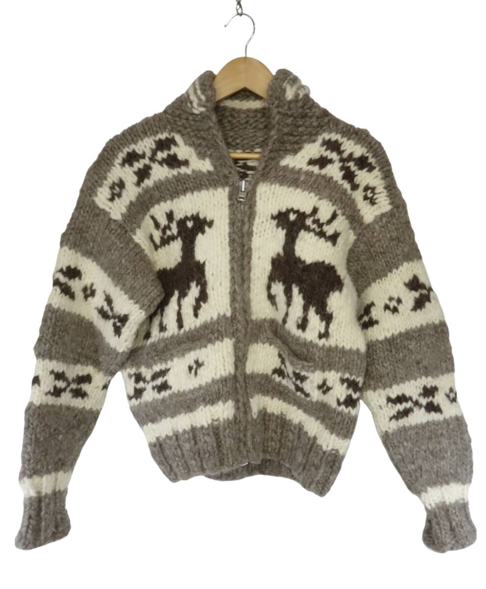 ビンテージ 古着 Ca Dumaus 鹿柄 カウチンカーディガン100%ヴァージンウール 厚手 made in CANADA 1990年代 NYS708拍卖