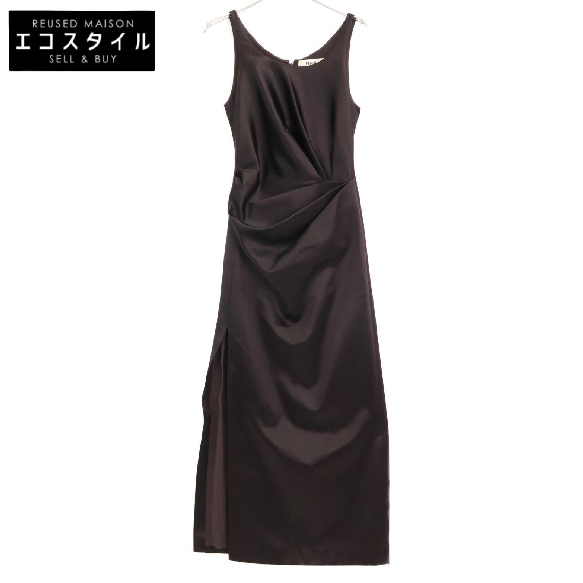 国内正規/23年製 FENDI フェンディ FDC837AM3Q Satin Dress サイドスリット ノースリーブ ロングドレス 38 レディース拍卖