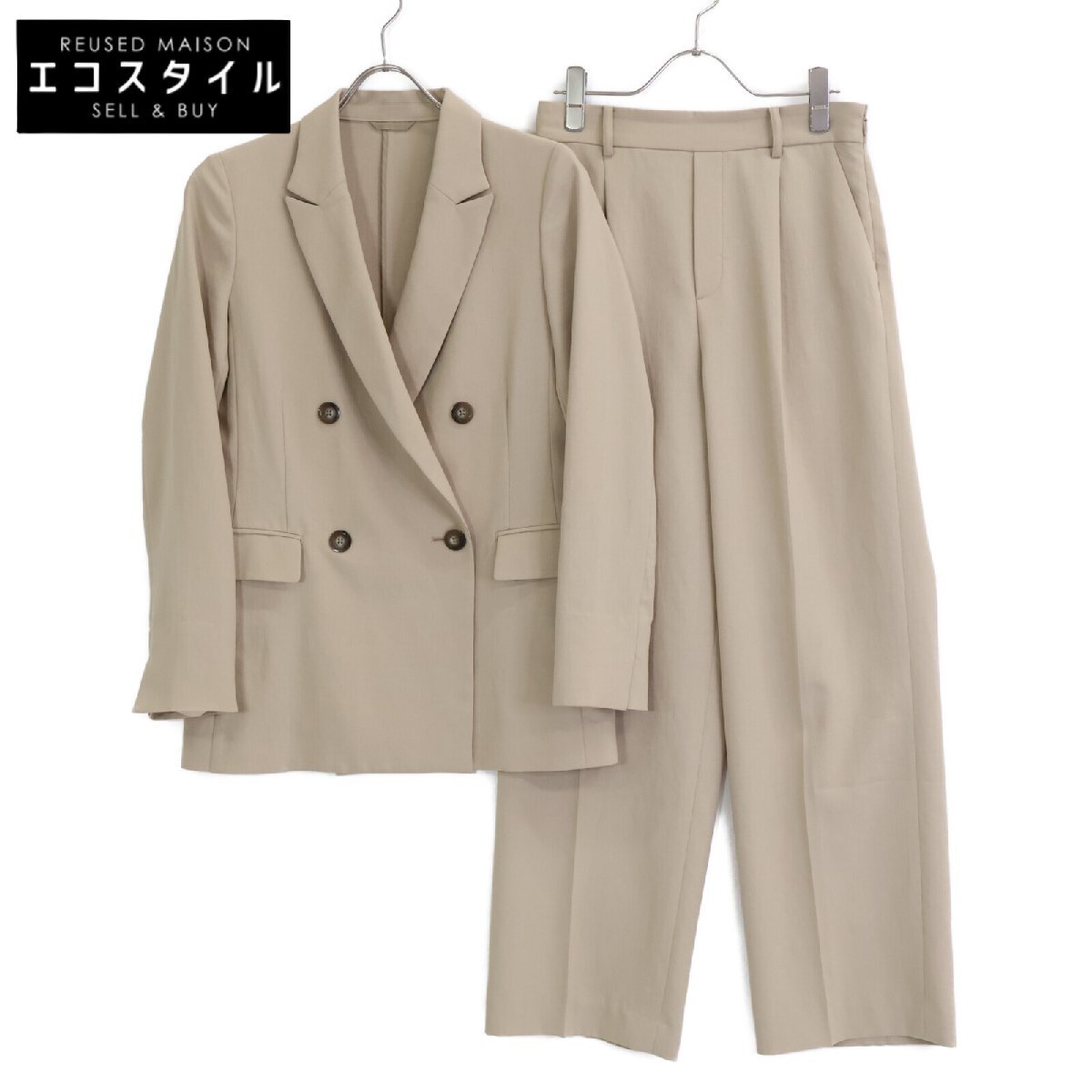 アストリアフルール 16802-02 26802-02 ベージュ ダブルジャケット タックパンツ 2点 ベージュ S/M スーツ ポリエステル レディース 中古拍卖