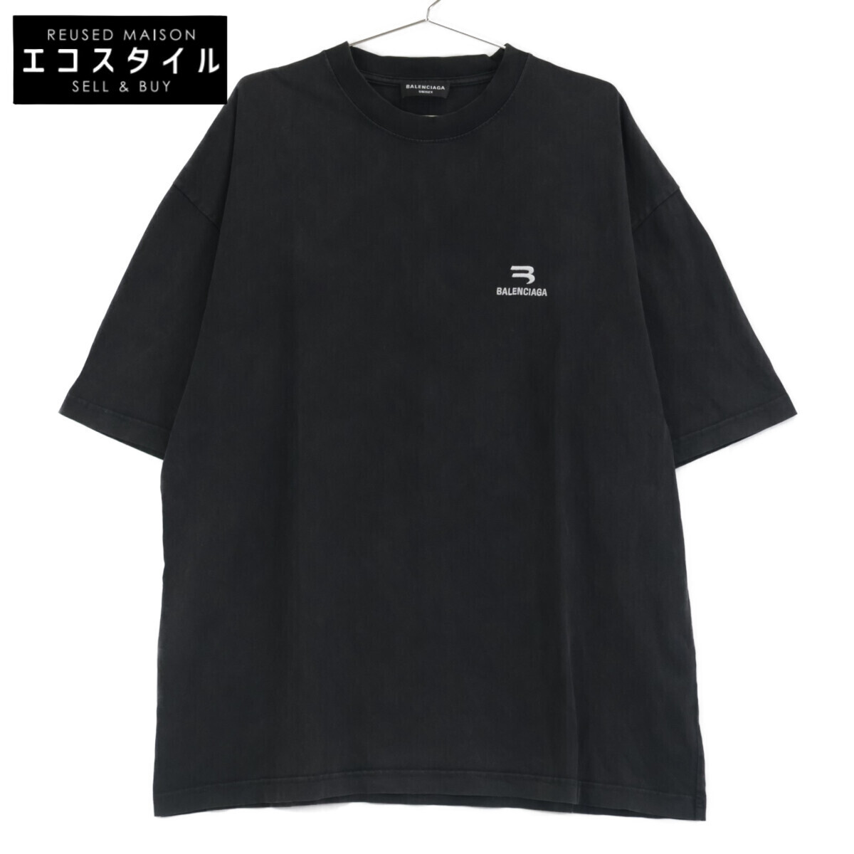 BALENCIAGA バレンシアガ 612966 ブラック 21年製 ワンポイント クルーネックTシャツ ブラック L トップス コットン メンズ 中古拍卖