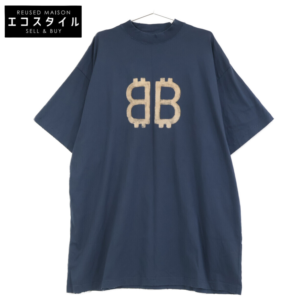 BALENCIAGA バレンシアガ 739028 ネイビー 24年製 BBロゴ オーバーサイズ Tシャツ ネイビー 4 トップス コットン メンズ 中古拍卖