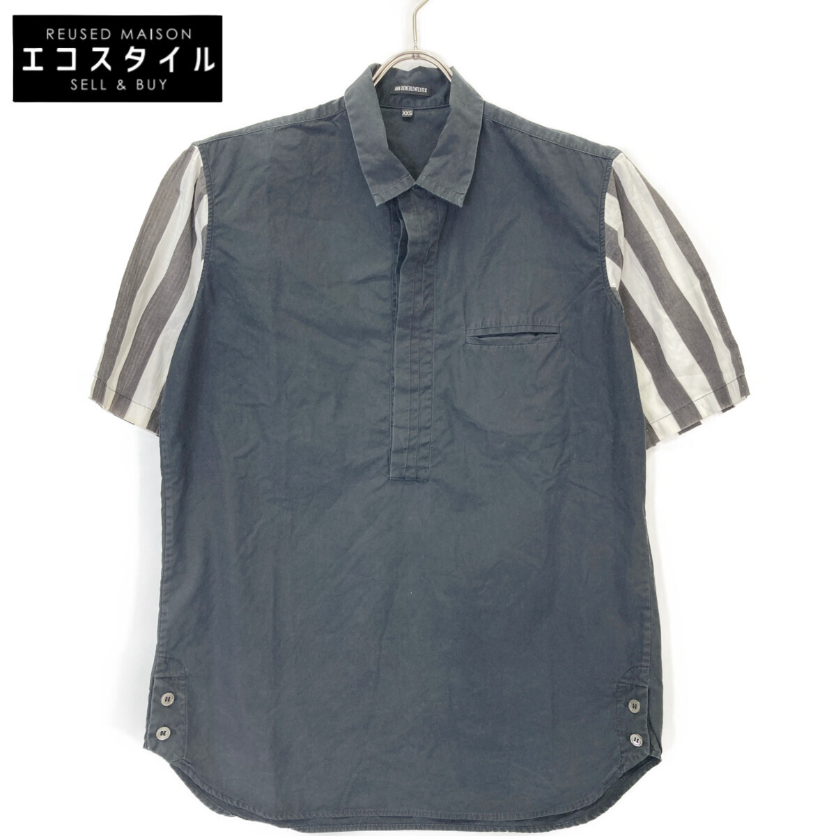 ANN DEMEULEMEESTER アンドゥムルメステール 08年製 ネイビー 切り替え プルオーバーシャツ ネイビー系 XXS トップス コットン メンズ 中古拍卖