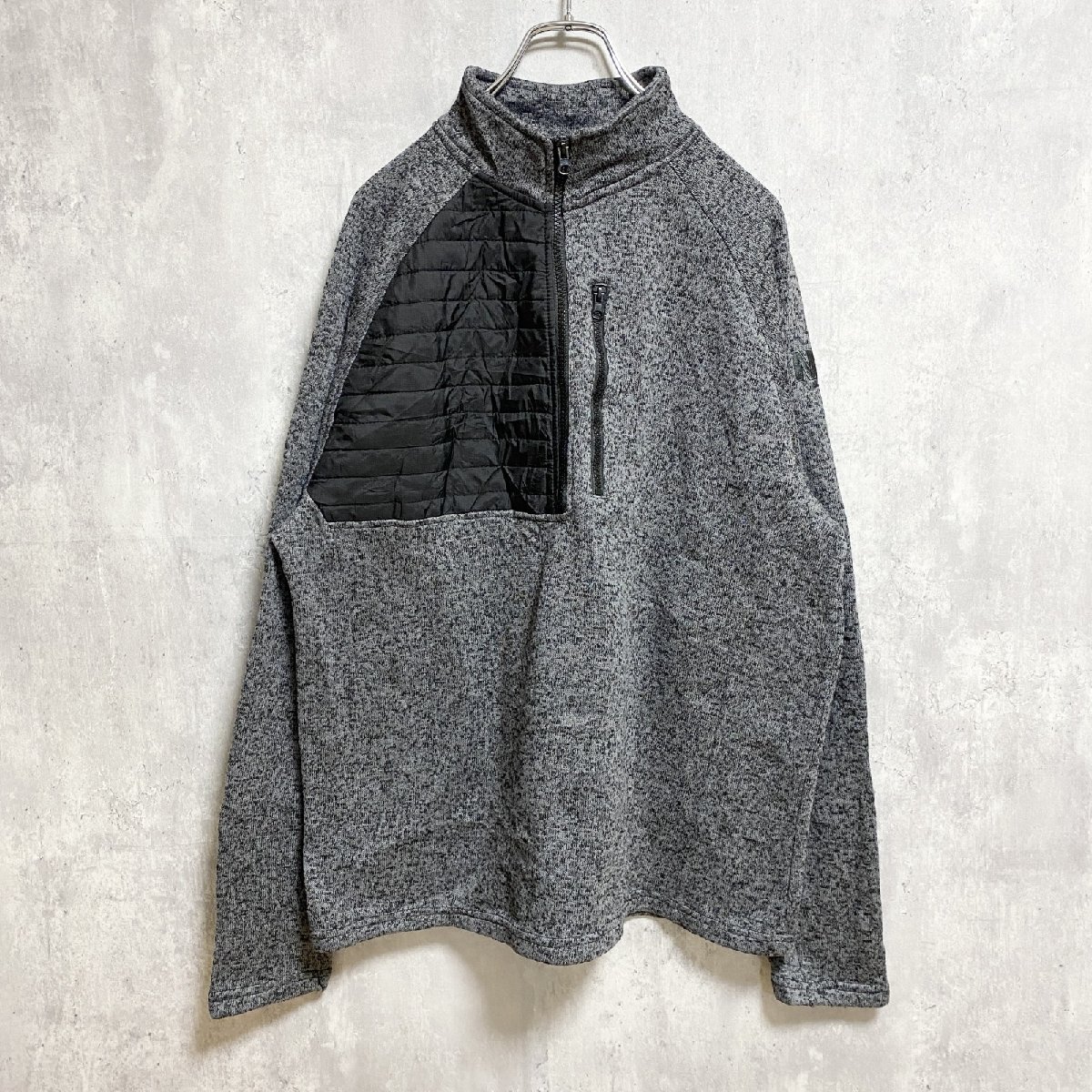 古着 used NRA 長袖ハーフジップフリース ブルゾン 霜降り柄 ワッペンロゴ ダークグレー オーバーサイズ XLサイズ拍卖