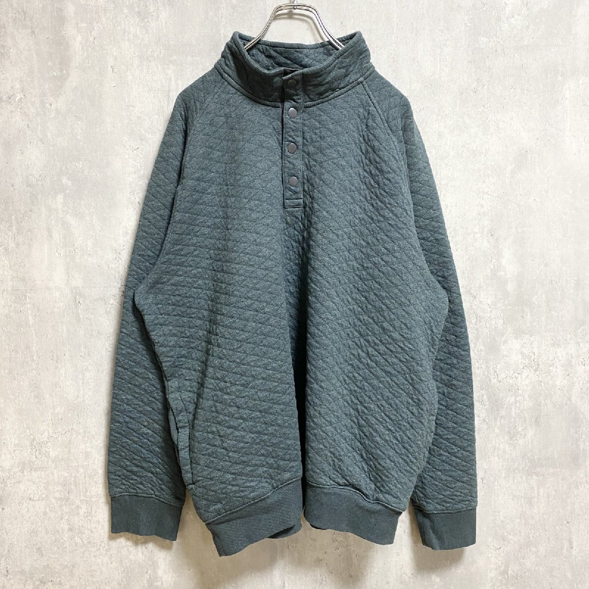 古着 used Goodiellow&co 長袖キルティングスウェット トレーナー 青緑色 ハーフボタン レトロ XLサイズ拍卖