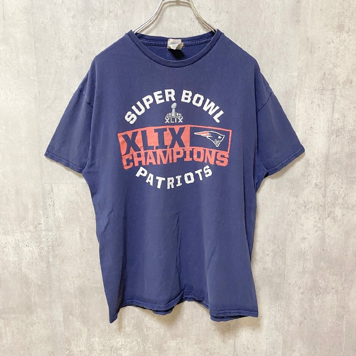 古着 used DELTA デルタ 半袖ロゴプリントTシャツ スポーティー NFL patriots ネイビー Lサイズ拍卖