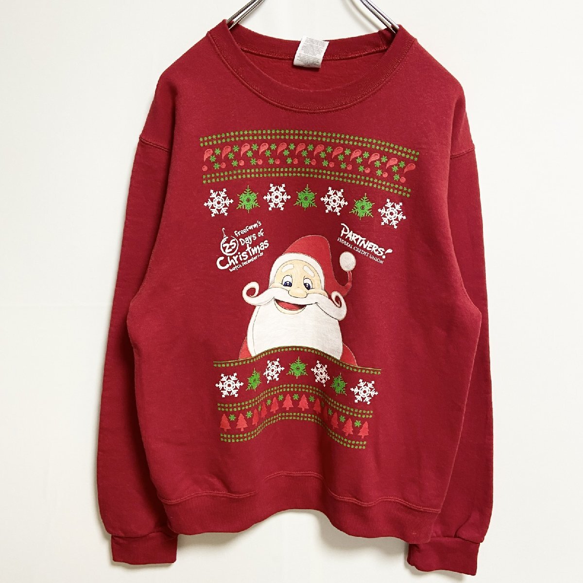 古着 used JERZEES ジャージーズ 長袖プリントスウェット トレーナー クリスマス レトロデザイン 赤 Sサイズ拍卖