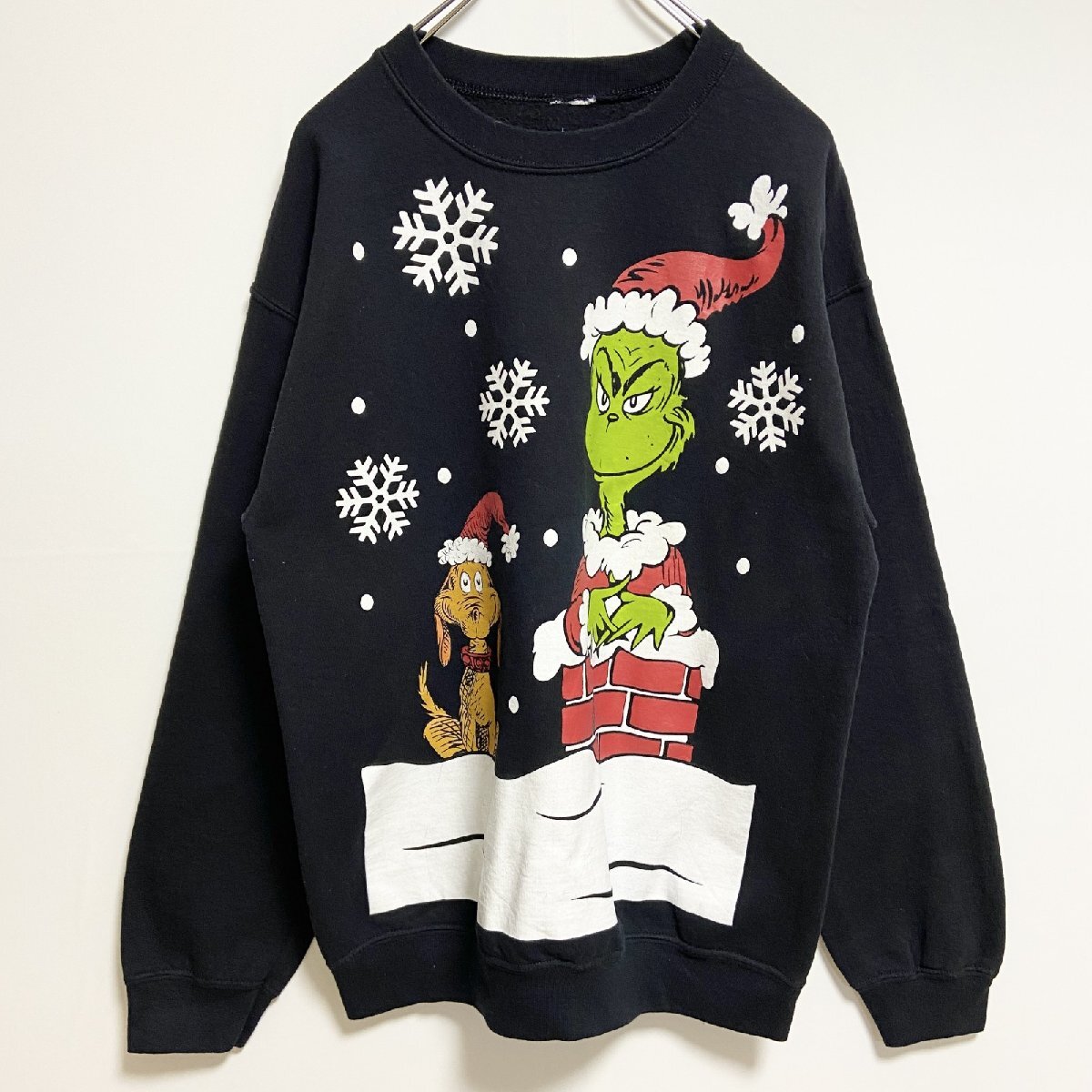 古着 used THEGRINCH グリンチ 長袖ビッグプリントスウェット トレーナー キャラクター クリスマス 黒 Mサイズ拍卖